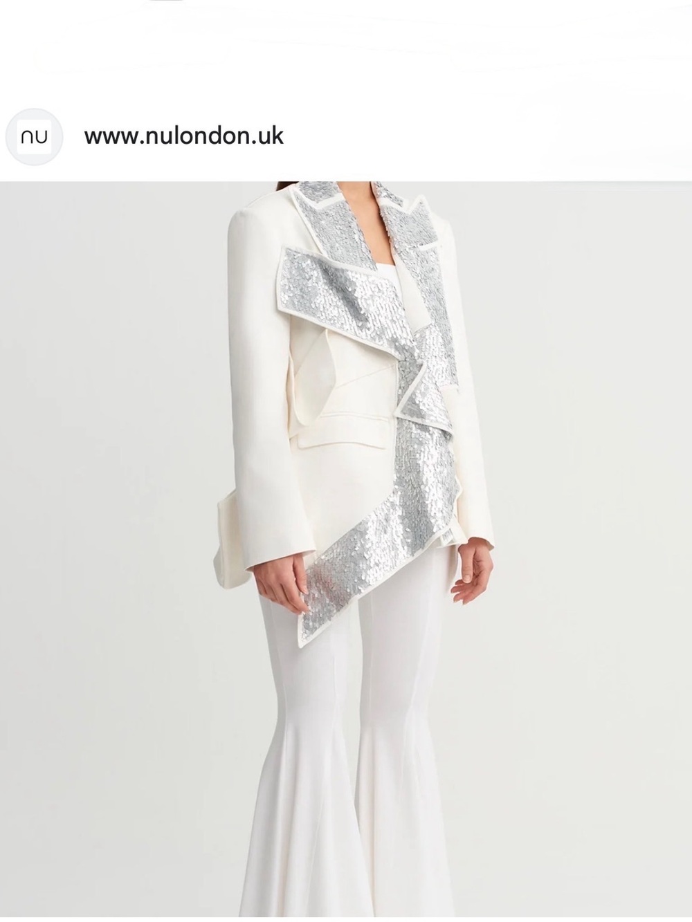 White Blazer with Silver Sequin Trim by NU London